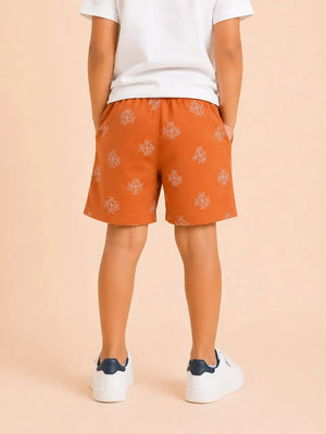 BloomUp Rust Printed Knitted Shorts for Boys – Soft Cotton Summer Wear