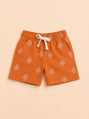 BloomUp Rust Printed Knitted Shorts for Boys – Soft Cotton Summer Wear