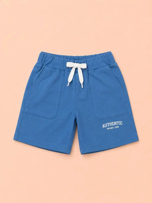 BloomUp Blue Authentic Printed Knitted Shorts for Boys – Soft Cotton Summer Wear