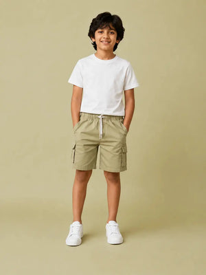 BloomUp Khaki Cargo Shorts for Boys – Classic Utility Pocket Casual Summer Wear