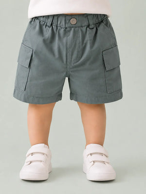 BloomUp Steel Blue Cargo Shorts for Boys – Classic Utility Pocket Casual Summer Wear