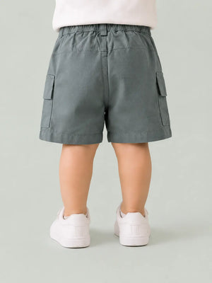 BloomUp Steel Blue Cargo Shorts for Boys – Classic Utility Pocket Casual Summer Wear