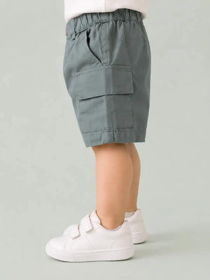BloomUp Steel Blue Cargo Shorts for Boys – Classic Utility Pocket Casual Summer Wear