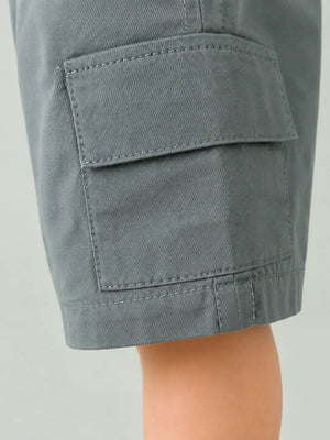 BloomUp Steel Blue Cargo Shorts for Boys – Classic Utility Pocket Casual Summer Wear