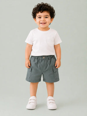 BloomUp Steel Blue Cargo Shorts for Boys – Classic Utility Pocket Casual Summer Wear