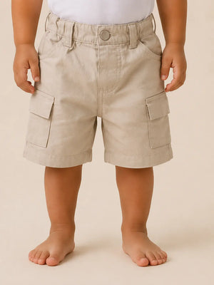 BloomUp Beige Cargo Shorts for Boys – Classic Utility Pocket Casual Summer Wear