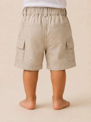 BloomUp Beige Cargo Shorts for Boys – Classic Utility Pocket Casual Summer Wear