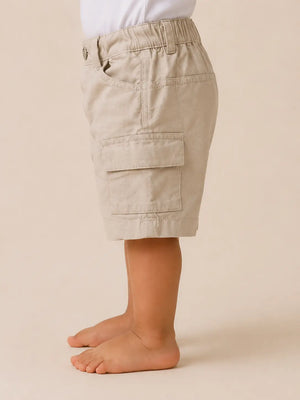 BloomUp Beige Cargo Shorts for Boys – Classic Utility Pocket Casual Summer Wear