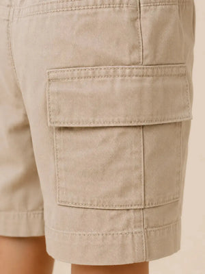 BloomUp Beige Cargo Shorts for Boys – Classic Utility Pocket Casual Summer Wear