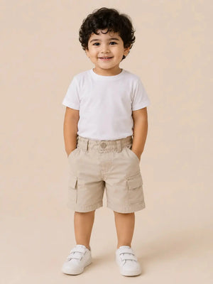 BloomUp Beige Cargo Shorts for Boys – Classic Utility Pocket Casual Summer Wear