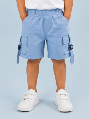 Sky Blue Cargo Shorts for Boys – Multi-Pocket Cotton Casual Summer Shorts BloomUp