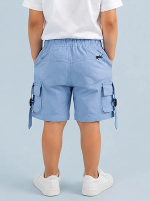 BloomUp Sky Blue Cargo Shorts for Boys – Multi-Pocket Cotton Casual Summer Shorts