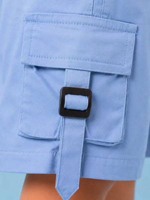 BloomUp Sky Blue Cargo Shorts for Boys – Multi-Pocket Cotton Casual Summer Shorts