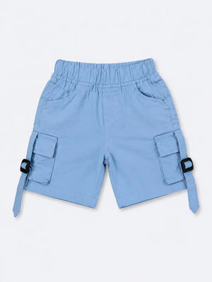 BloomUp Sky Blue Cargo Shorts for Boys – Multi-Pocket Cotton Casual Summer Shorts