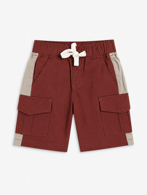 Boys Burgundy Cargo Shorts With Soft Cotton Bottom Wear BloomUp