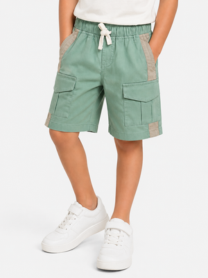 Boys Mint Green Cargo Shorts Soft Cotton Bottom Wear BloomUp