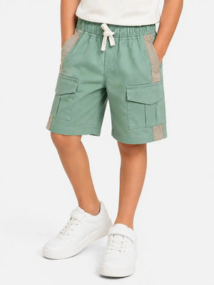 BloomUp Mint Green Cargo Shorts for Boys – Soft Cotton Summer Wear Toddler Shorts