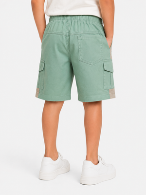 Boys Mint Green Cargo Shorts Soft Cotton Bottom Wear BloomUp