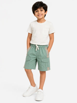 BloomUp Mint Green Cargo Shorts for Boys – Soft Cotton Summer Wear Kids Shorts