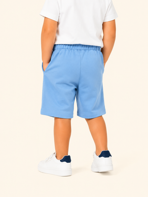 Sky Blue Utility Cargo Shorts for Boys – Multi-Pocket Cotton Blend Summer Shorts BloomUp