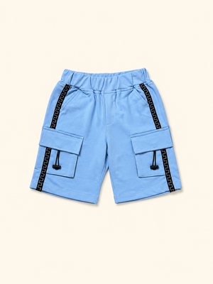 Sky Blue Utility Cargo Shorts for Boys – Multi-Pocket Cotton Blend Summer Shorts BloomUp