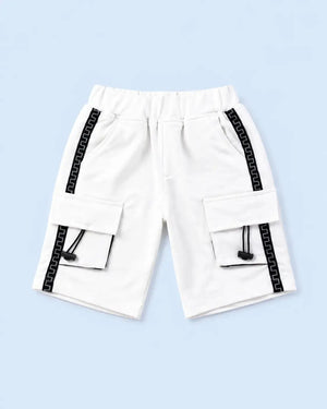 BloomUp White Utility Cargo Shorts for Boys – Multi-Pocket Cotton Blend Summer Shorts