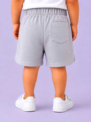 BloomUp Light Grey BOSS Embroidered Shorts for Boys – Soft Cotton Casual Summer Wear