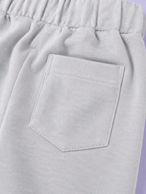 BloomUp Light Grey BOSS Embroidered Shorts for Boys – Soft Cotton Casual Summer Wear
