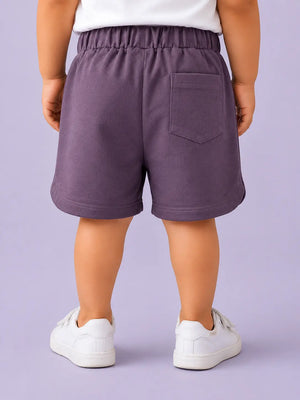 BloomUp Purple BOSS Embroidered Shorts for Boys – Soft Cotton Casual Summer Wear