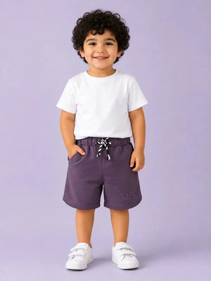 BloomUp Purple BOSS Embroidered Shorts for Boys – Soft Cotton Casual Summer Wear