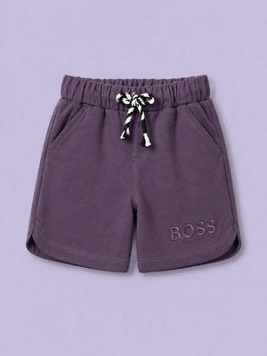 BloomUp Purple BOSS Embroidered Shorts for Boys – Soft Cotton Casual Summer Wear