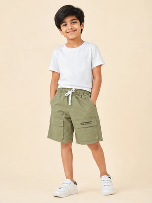 BloomUp Sage Green Cotton Shorts for Boys – Soft Summer Wear Kids Shorts