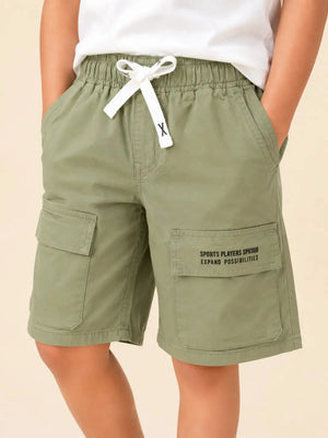 BloomUp Sage Green Cotton Shorts for Boys – Soft Summer Wear Kids Shorts