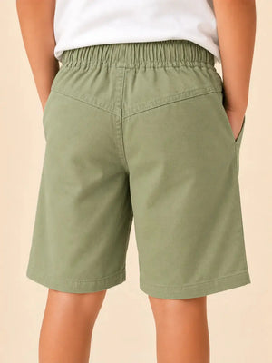 BloomUp Sage Green Cotton Shorts for Boys – Soft Summer Wear Kids Shorts