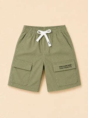 BloomUp Sage Green Cotton Shorts for Boys – Soft Summer Wear Kids Shorts
