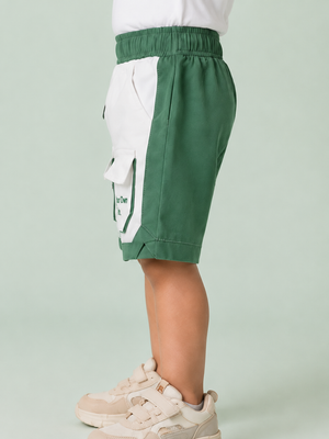 White & Green Cargo Shorts for Boys – Multi-Pocket Printed Summer Shorts BloomUp