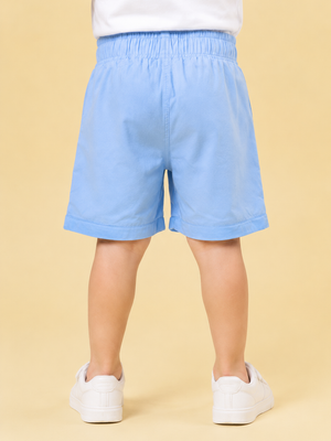 White & Sky Blue Cargo Shorts for Boys – Multi-Pocket Printed Summer Shorts BloomUp