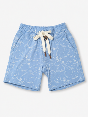 Sky Blue Cartoon Print Shorts for Boys – Soft Cotton Drawstring Summer Shorts BloomUp