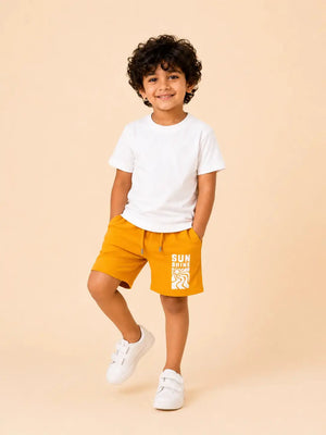 BloomUp Mustard Knit Shorts for Boys – Soft Cotton Summer Wear Toddler Shorts