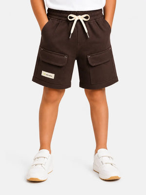 BloomUp Dark Brown Cargo Shorts for Boys – Soft Cotton Summer Wear Kids Shorts