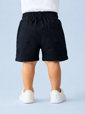 BloomUp Black Utility Cargo Shorts for Boys – Multi-Pocket Zip Detail Casual Summer Shorts