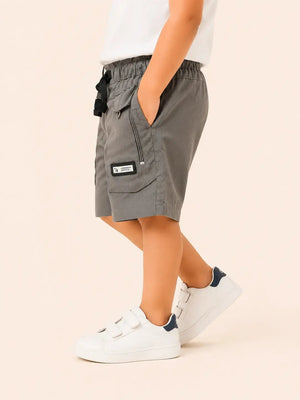 BloomUp Charcoal Grey Utility Cargo Shorts for Boys – Multi-Pocket Cotton Summer Shorts