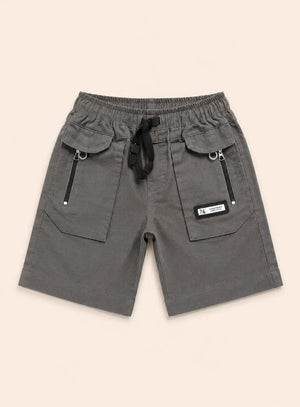 BloomUp Charcoal Grey Utility Cargo Shorts for Boys – Multi-Pocket Cotton Summer Shorts
