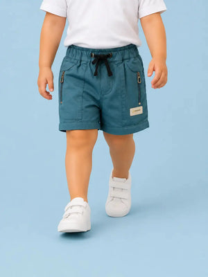 BloomUp Teal Blue Utility Cargo Shorts for Boys – Zip Pocket Casual Summer Wear