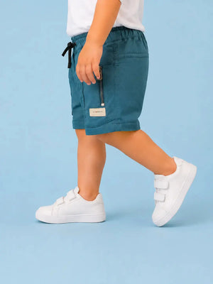 BloomUp Teal Blue Utility Cargo Shorts for Boys – Zip Pocket Casual Summer Wear
