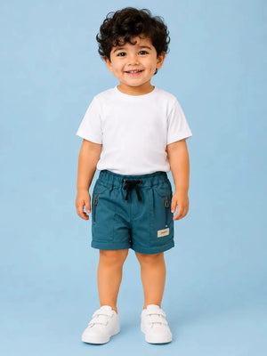 BloomUp Teal Blue Utility Cargo Shorts for Boys – Zip Pocket Casual Summer Wear