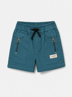 BloomUp Teal Blue Utility Cargo Shorts for Boys – Zip Pocket Casual Summer Wear