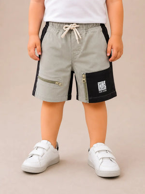 BloomUp Grey & Black Utility Cargo Shorts for Boys – Multi-Zip Pocket Casual Summer Wear