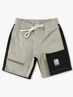 BloomUp Grey & Black Utility Cargo Shorts for Boys – Multi-Zip Pocket Casual Summer Wear