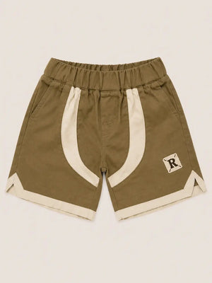 BloomUp Olive Green Contrast Panel Shorts for Boys – Soft Cotton Casual Summer Shorts